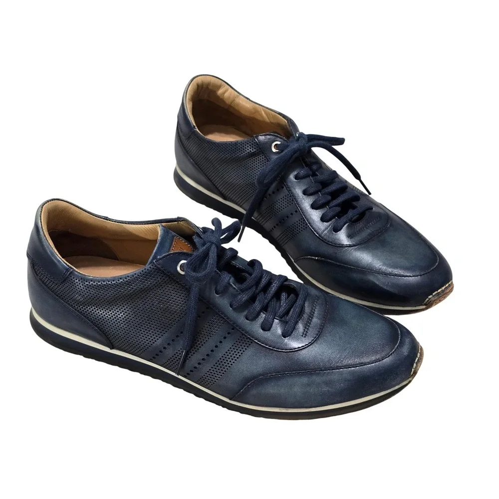 Magnanni Mens Navy Perforated Leather Sneakers Made in Spain 19208 Size 10.5